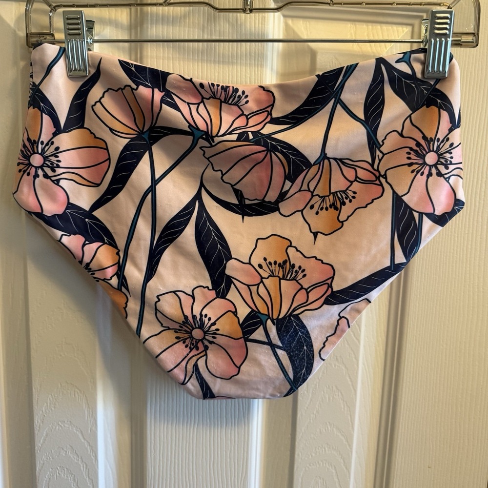 Cupshe Pink Floral Swim Bikini Bottom High Rise Size Large‎